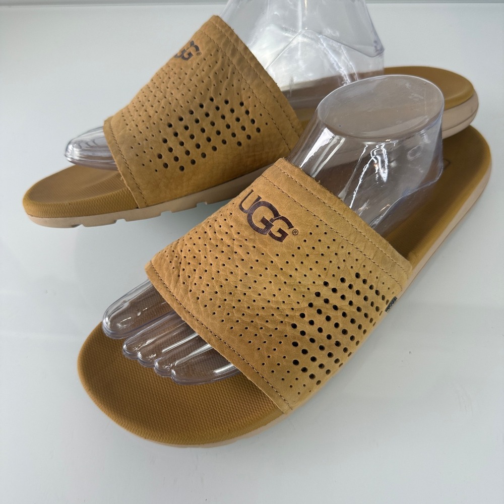 UGG Bennison Slide II Sandals Mens 12 Chestnut Perforated Leather 1098770